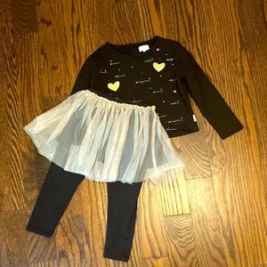 BCBG Girls’ Bonjour 2-Piece Top and Tutu Leggings Set Outfit (Foil Heart, 4T)